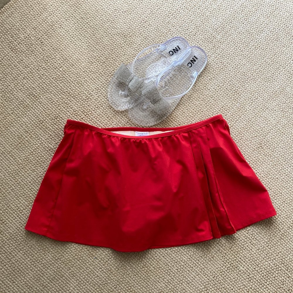 Lands' End Bright Red Skirt Style Swim Suit Bottom 12